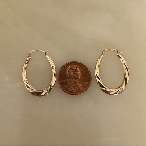 10k Gold Oblong Hoop Earrings - Picture 4 of 16